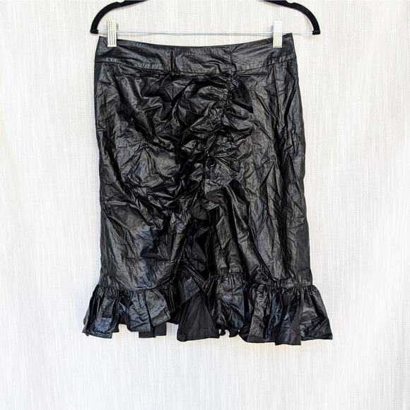 Studio W11 Black Faux Leather A-line Wrap Ruffle Mini Skirt, size 2 - Picture 2 of 7